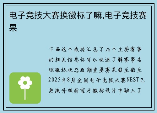 电子竞技大赛换徽标了嘛,电子竞技赛果